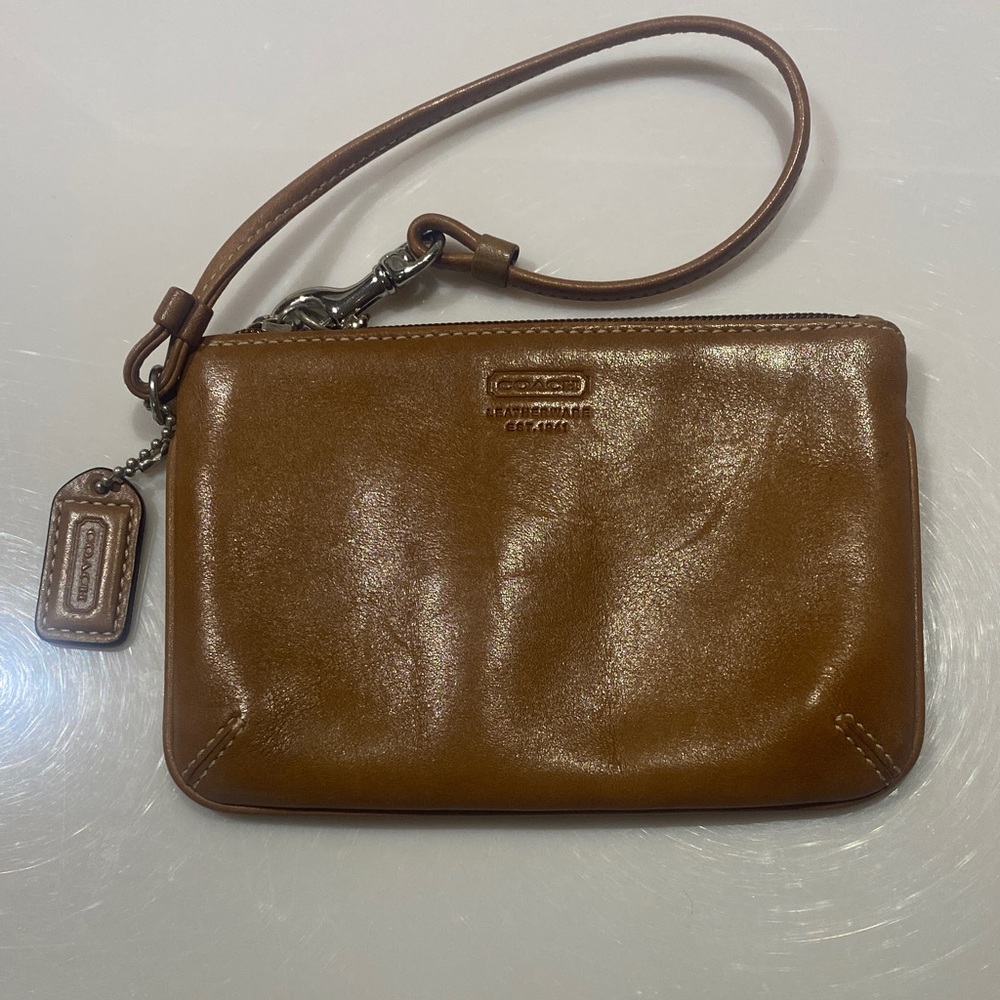 Coach Tan Leather Wristlet Clutch